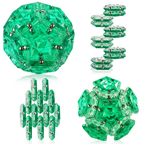 RoomyRoc Magnetic Fidget Sphere - Pentagons Magnets Balls - 12 Piece Set - Crystal Green - Magnet Fidgets Toy - Creativity Beyond Imagination, Inspirational, Recreational, Desk Toys for Adults