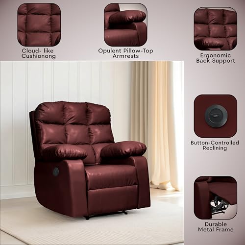 Image of Lumina 1 Seater Motorised Recliner | Single Sofa Chair for Living Room Comfort | Ergonomic Design (Leatherette - Brown)