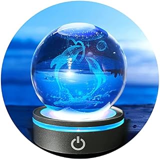 3D Dolphin Crystal Ball with LED Colourful Light Base, Gifts for Kids Her Girlfriend Wife Mom Women Dolphin Lovers, Birthday Presents Lamp Anniversary Home Decor Night Light