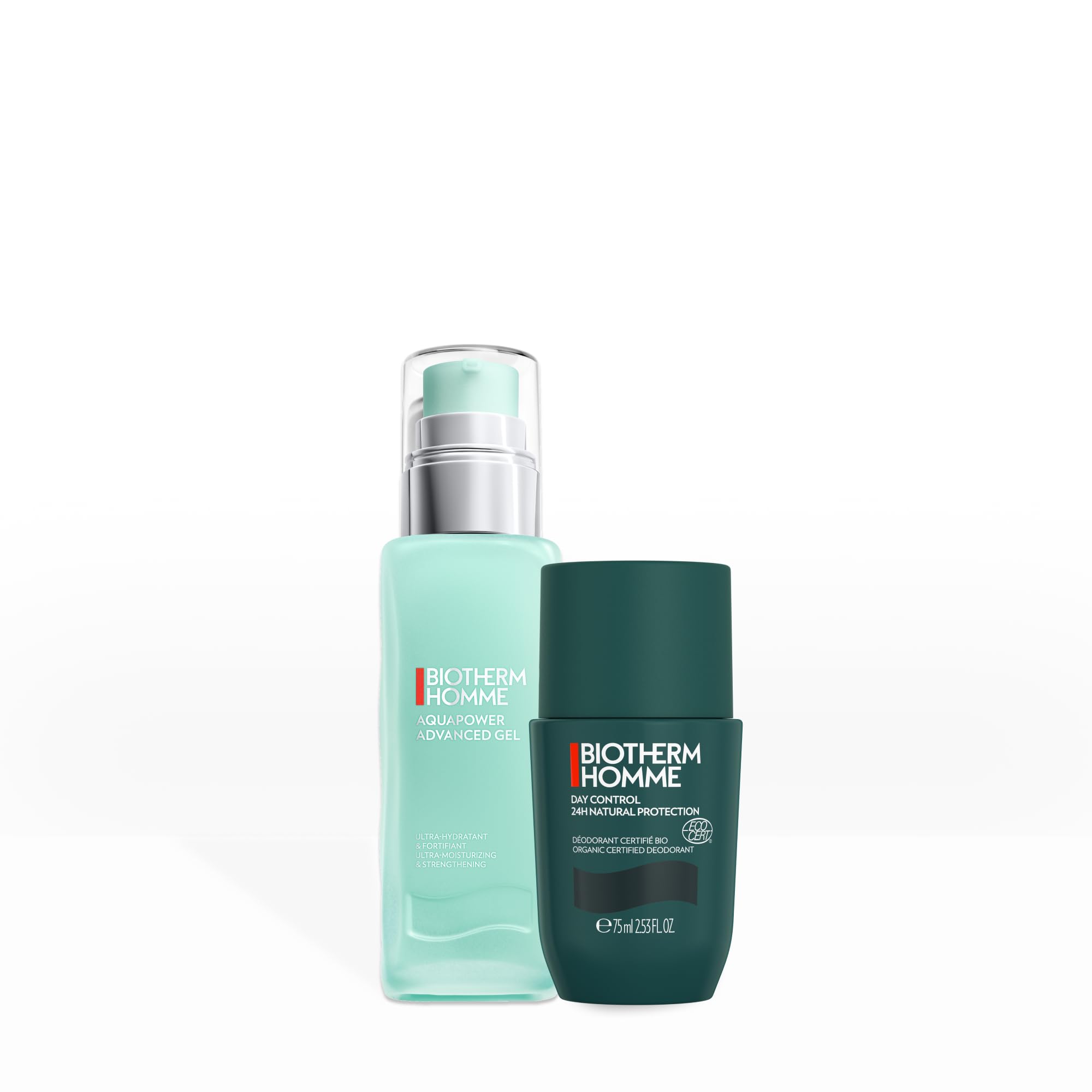 Biotherm Homme Frische-Set mit Aquapower Advanced Gel 75 ml & Day Control 24H Ecocert Deo Roll-On 75 ml, Feuchtigkeitspflege und langanhaltender Schutz für Männer