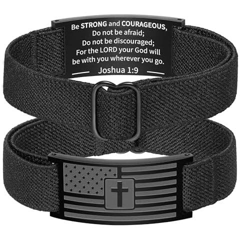 Zocomi Cross Bracelet for Men Boys, Black American Flag Elastic Stretch Band Bracelets Bible Verse Christian Religious Wrist Jewelry Valentines Easter Gifts Teen Teenage Kids Boys Age Son Joshua 1:9 Cover