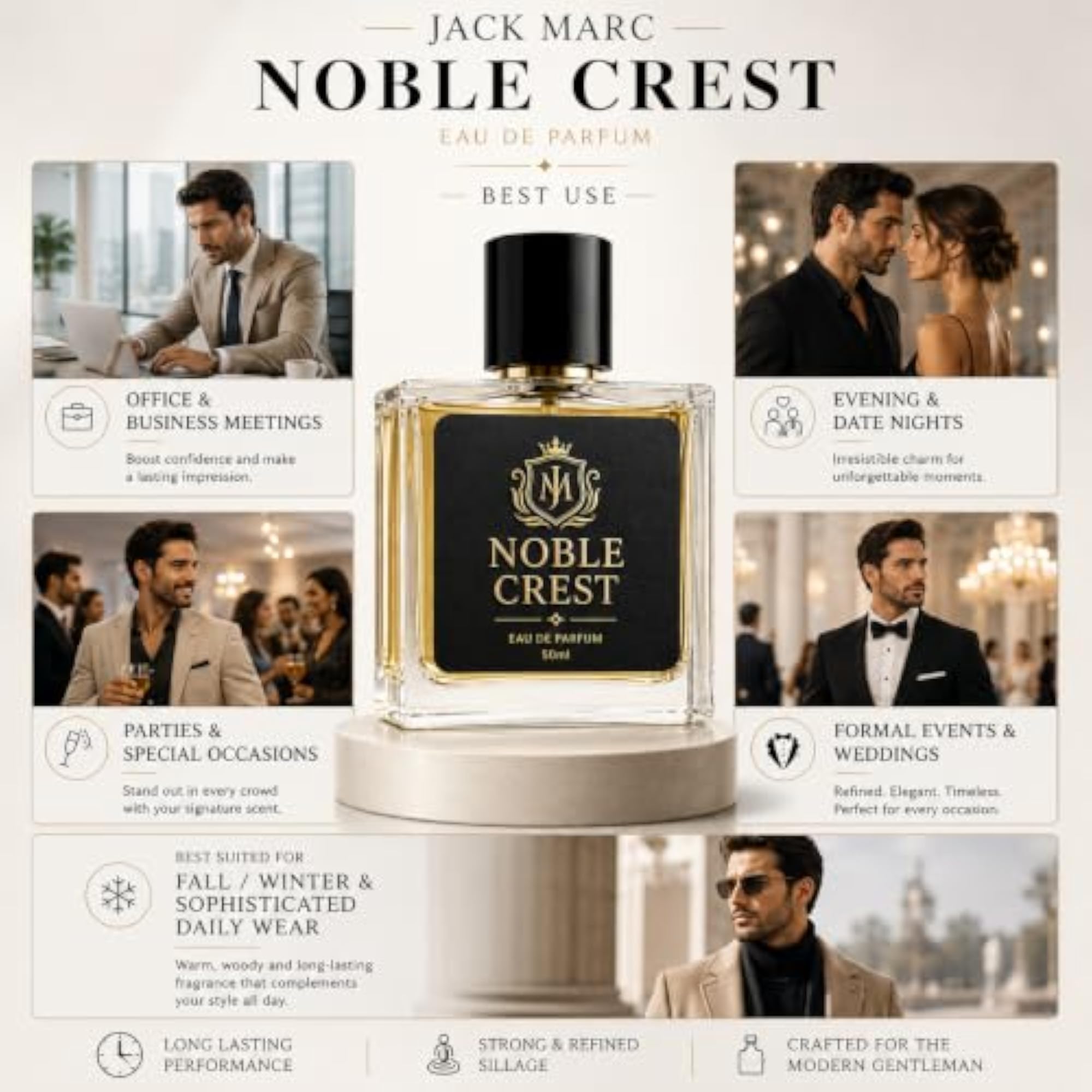 Noble Crest Eau De Parfum for Men 50ml, Premium Woody Aromatic Perfume