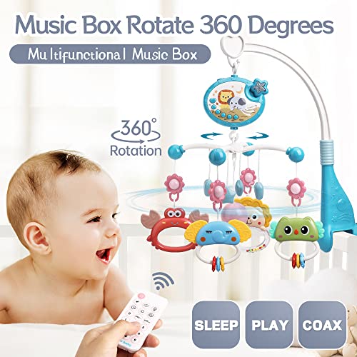 Mini Tudou Baby Musical Crib Mobile with Star Projection & Timing Function,Remote Control Music Box with Muisc & Night Lights,Hanging Rotating Animal Rattles for Kids,Toy for Newborn 0-24 Months - Image 2