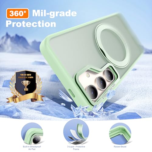 Image of Compatible with Samsung Galaxy S24 Plus Case with 360Rotatable Magnetic Ring Stand Compatible with Mag-Safe Military Protection Matte Translucent Phone Case for Galaxy S24+,Green