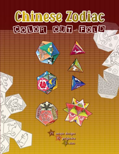 Chinese zodiac | color, cut, and fold: Lunar new year 12 animals and ornaments coloring and origami polyhedra folding workbook image 2