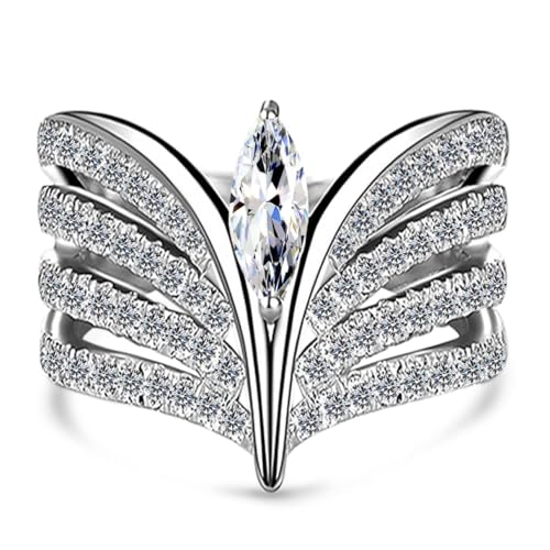 HAIXIAN Princess Crown Tiara Band Ring With Multi-Row 5A Cubic Zirconias,S925 Sterling Silver Wedding Engagement CZ Ring Jewelry for Women