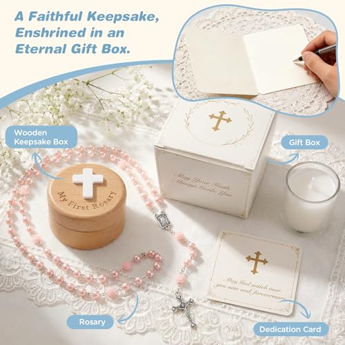 Image of NORBU Baptism Gifts for Girl, My First Rosary with Ceramic Keepsake Box, Rosary for Kids, First Communion & Baby Dedication Gifts for Newborn Baby Boys Catholic Christening Gift