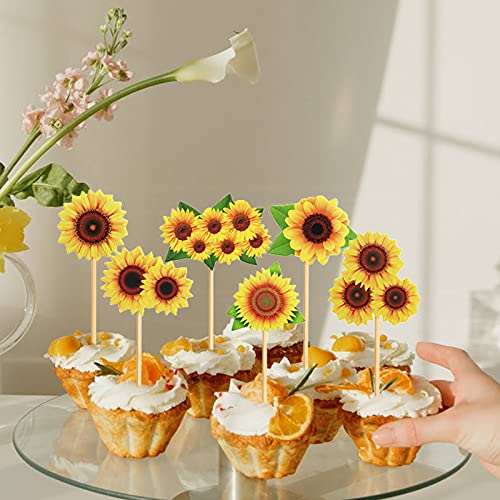 48Pcs Sunflower Cupcake Toppers Cake Decoration Perfect For Sunflower Theme Birthday Party Cake Picks Applies To Birthday Party Decorations Baby Showers #TOP3