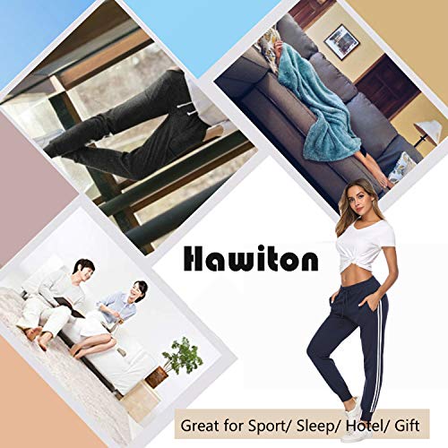 Hawiton Women Active Pants Drawstring Yoga Jogger Workout Sportwear Sweatpants with Pockets Blue