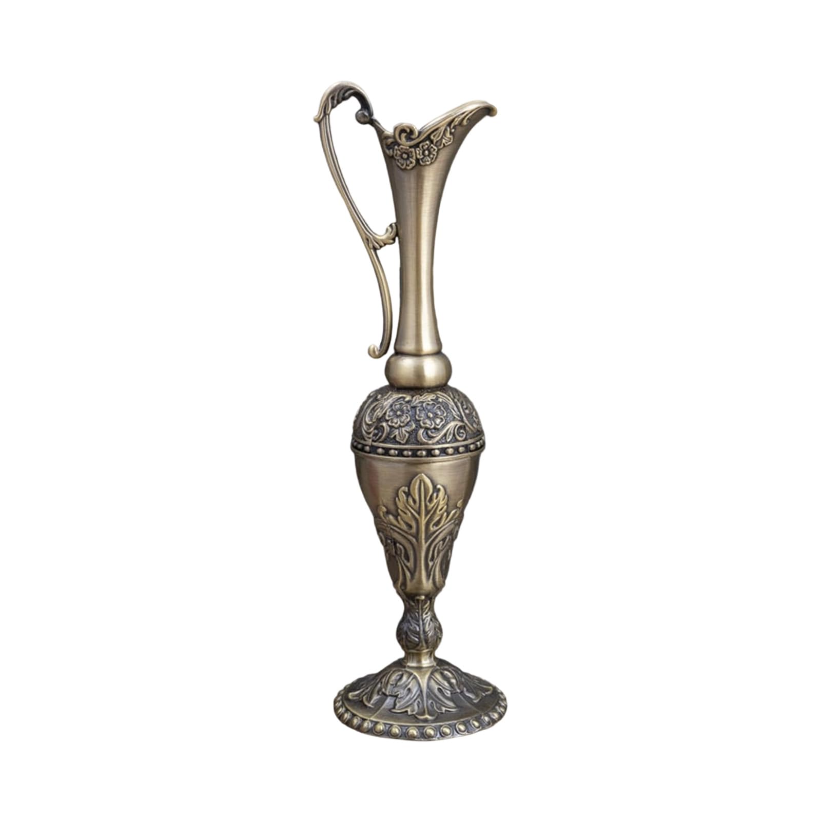 Buxuaaaa Geometric Embossed Flower Vases European Vintage Antique Metal Flower Arrangements Pots for Indoor Space Decors Metal Vases for Living Room