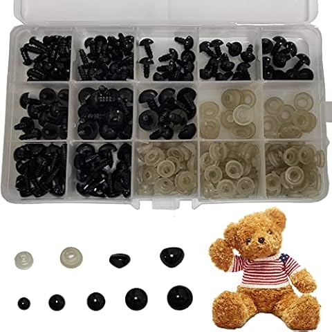 270 Pcs Safety Eyes with Washers, Small Doll Eyes 6-12mm Black Plastic Craft Toy Eyes Teddy Bear Eyes Crochet Eyes Animal Eyes and Noses for Soft Toy Making/Knitted Toys/DIY Craft Dolls Plush Animals Cover