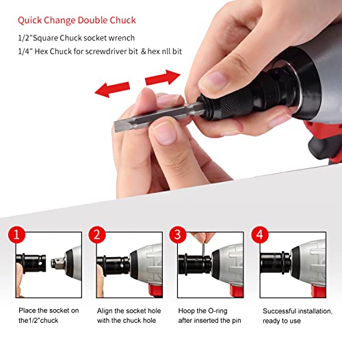 Brushless Akku Schlagschrauber mit Adapter, Max Drehmoment 320 Akku Drehschlagschrauber mit 3.0AH Akku TEENO, Einstellbares Drehmoment, 5 TEENO-Schlagschraubereinsätze, 26 Zubehörteilen (Ein Akku) – Bild 4