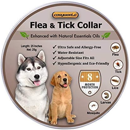 COSYWORLD 3 Pack Dogs Flea and Tick Collar - 8 Months Protection for Dog and Puppies - Waterproof, Adjustable, Hypoallergenic and Ultra Safe Insect Repellent with Natural Essential Oil