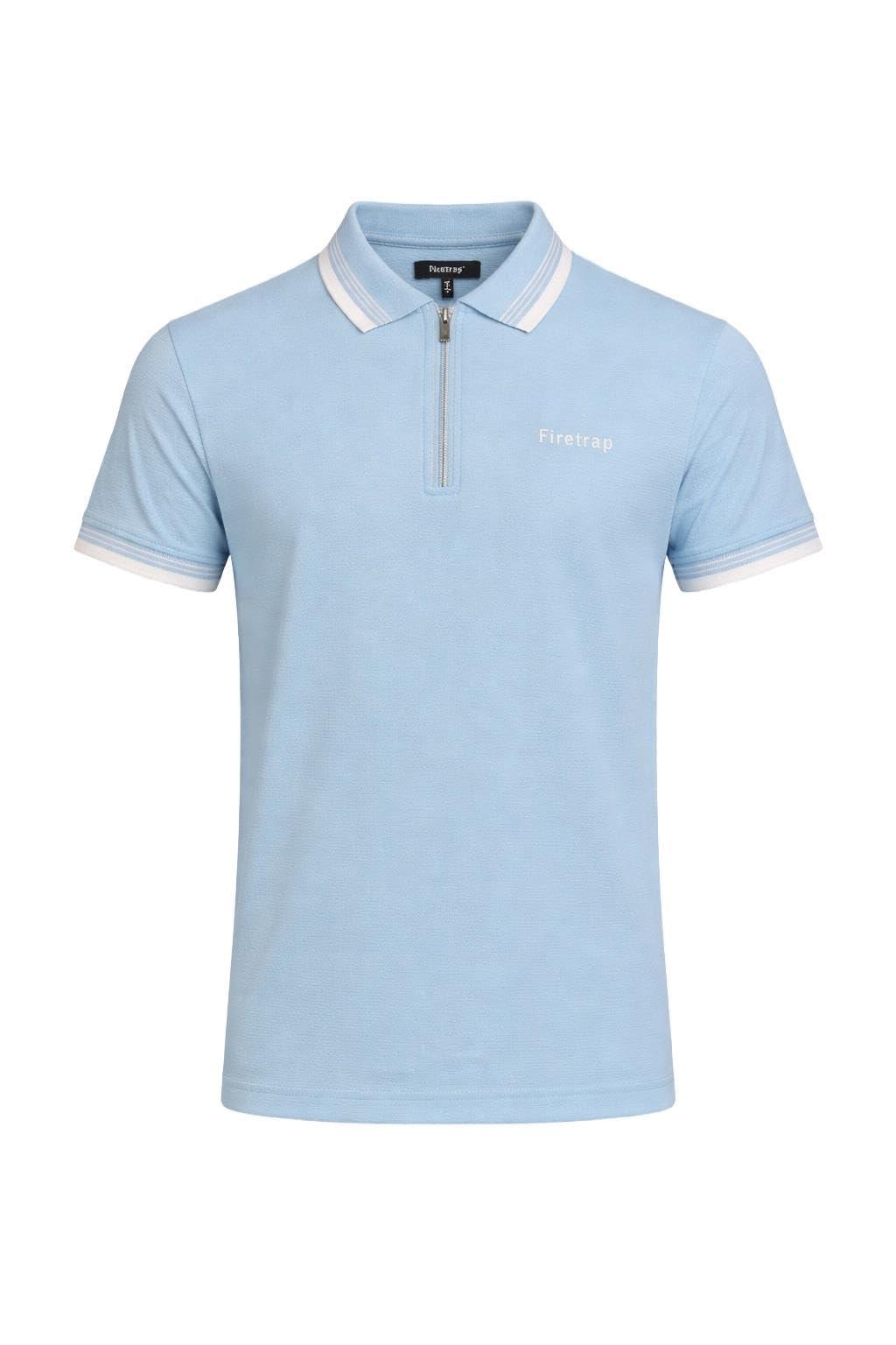 Firetrap Mens Polo Shirt Cotton Polos Tshirt Short Sleeve Summer Ribbed Tipping Collar Tshirts Top Ice Blue - Quest M