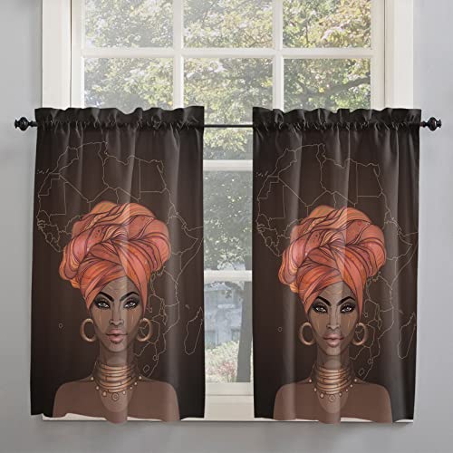 Kitchen Curtains 45 Inch Length For Windows, African Woman Window Treatment Tiers Rod Pocket Curtain For Bedroom Bathroom Living Room Cafe 27.5 X 45 Inch, 2 Panels #TOP5