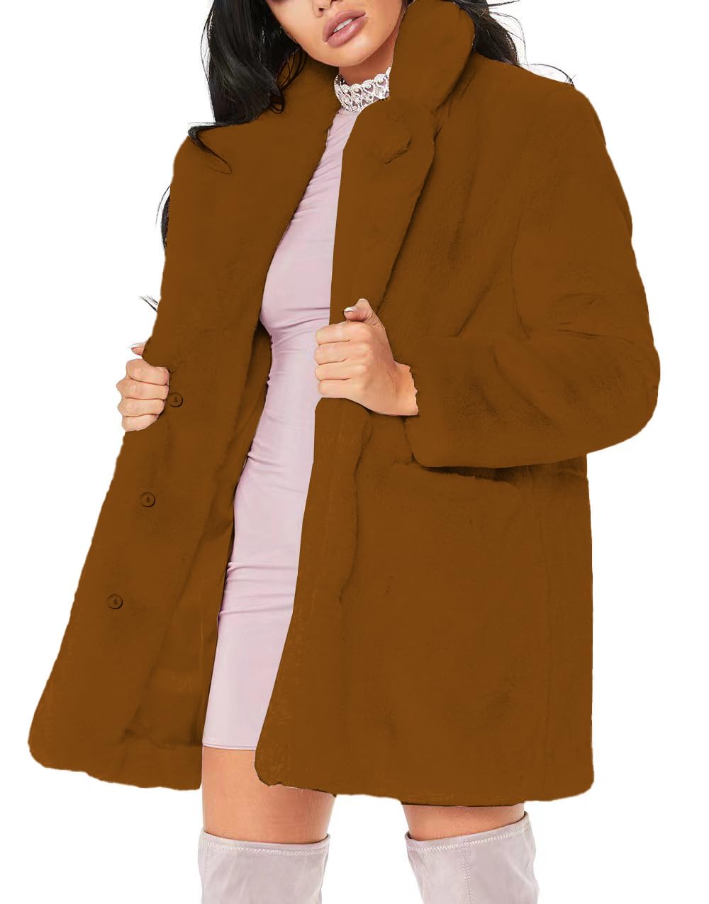 TOPONSKYWomens Winter Warm Lapel Faux Fur Fuzzy Coat Jacket Overcoat