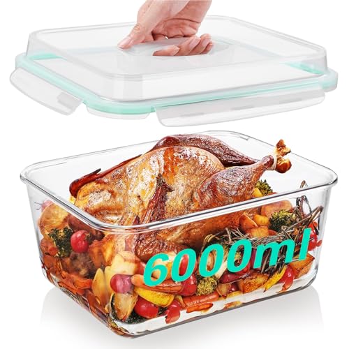 DeJivsin Grande boîte de Conservation en Verre de 6l Avec Couvercle, Hermétique, Passe au Congélateur, Boîte Alimentaire Hermétique Extra Large pour...