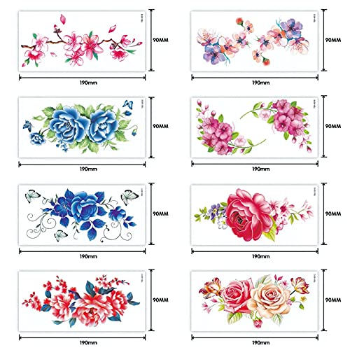 Wenjuan 8 Petals 3d Color Flower Rose Temporary Tattoo Stickers Female Tattoo Stickers Girl Shoulder Arm Waterproof Fake Body Art Arm Sketch Peony Temporary Tattoo Stickers (Medium)