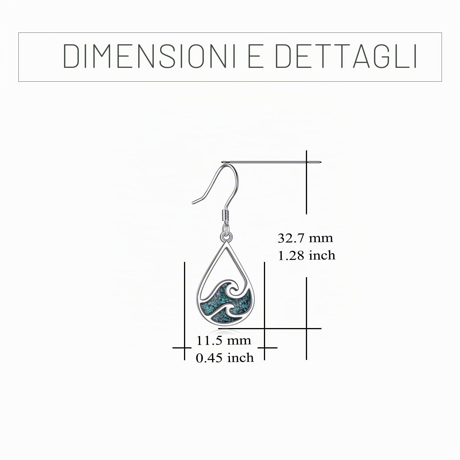 YFN Orecchini a forma di onda del mare in argento sterling turchese appeso pendenza orecchini a goccia oceano spiaggia gioielli estivi a tema regali per donne ragazze