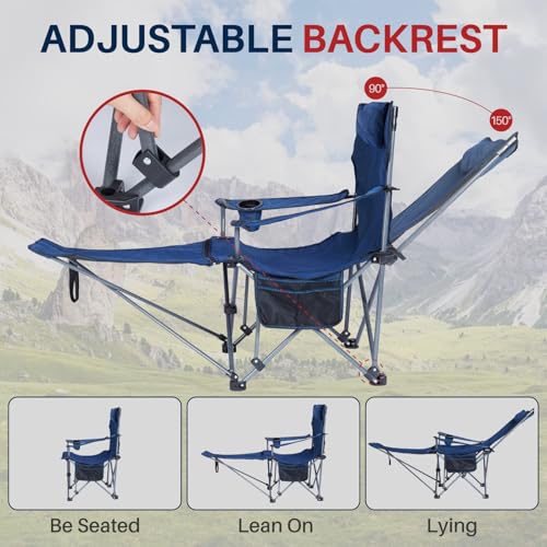 SICHCIS CAMPINGCHAIR Silla Plegable Reclinable para Camping con Reposapiés 3 en 1 Azul Marino miniatura 6