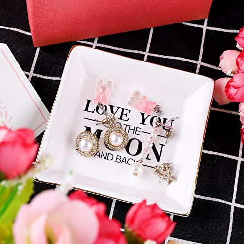 Jodsen Trinket Dish Ceramic Jewellery Dish Gift for Mum Friends Wife Aunt,Packaged Pink Box/Bag/Gift Cards,Christmas Birthday Mothers Day Special Day Gifts,10.5x10.5cm (Lover)