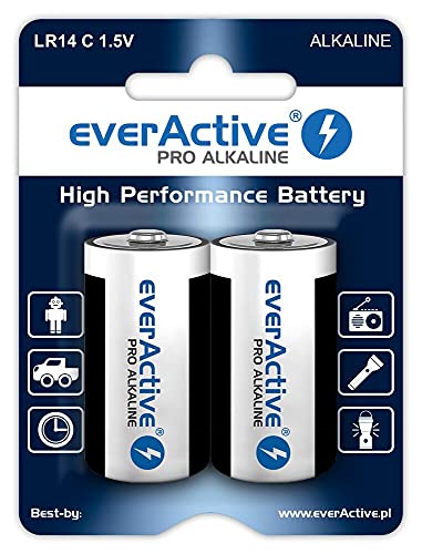 everActive Paquete de 12 Pilas alcalinas C para bebé LR14 R14 1,5 V, máxima Potencia, 10 años de Vida útil, 12 Unidades