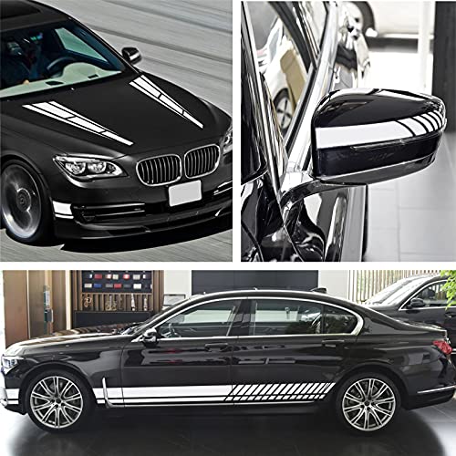 Ramuel 6 Pcs Car Racing Body Personalized Side Skirt Hood Decoration Vinyl Stripe Rearview Mirror Sticker Accessories Are Suitable For All Vehicle Suv Truck Off-Road (Glossy White) #TOP2