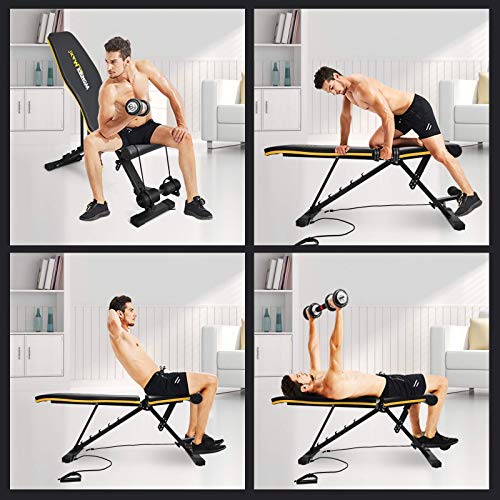 Wonder Maxi Adjustable Bench Weight at Home Workout Bench, Strength Training Bench for Full Body Exercise, Multi-Purpose Foldable Incline Bench with Arm Resistance Bands (Black)