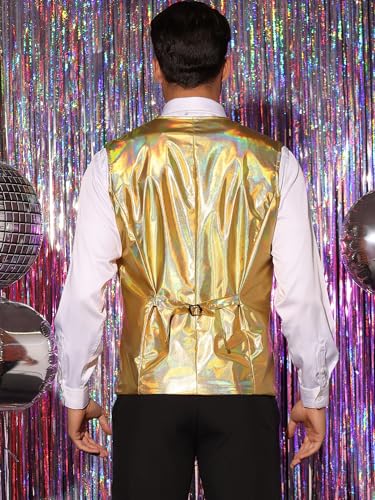 Lars Amadeus Metallic Vest for Men's V-Neck Sleeveless Shiny Disco Party Holographic Waistcoat Bowtie3