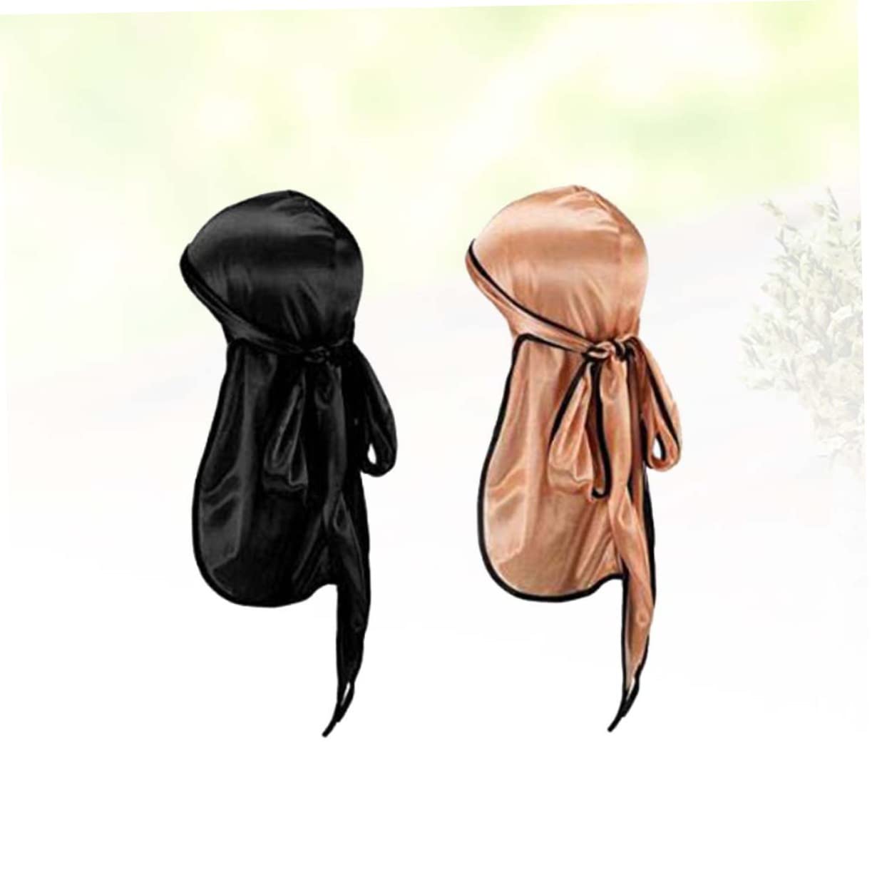 6piezas Turbantes De Satén Para Mujer Con Larga y Diseño Elegante Gorro Pirata Para Actividades Al Aire Negro Con Bordes Rosa Dorado