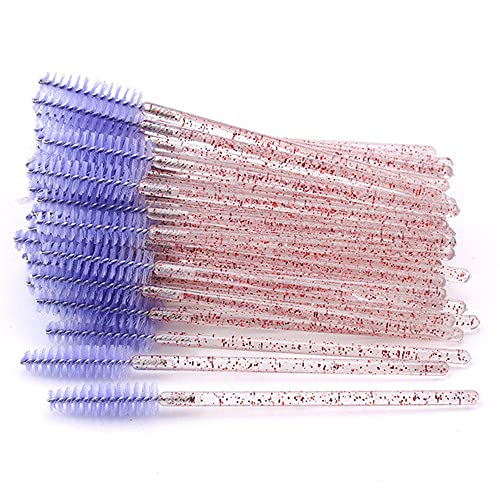 300 Pack Mascara Wands for Lash Extensions Disposable Eyelash Brushes Makeup Applicators Tool, Crystal Pink Handle Light Purple Brush Head