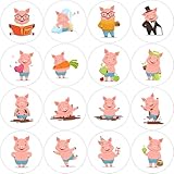 Hohamn 600 Pcs Pink Pig Stickers for Kids 1.5 Inch 16 Styles 2 Roll Cute Funny Pink Pig Stickers Roll for Kids Birthday Party School Reward Giveaways Waterbottle Scrapbook Decor