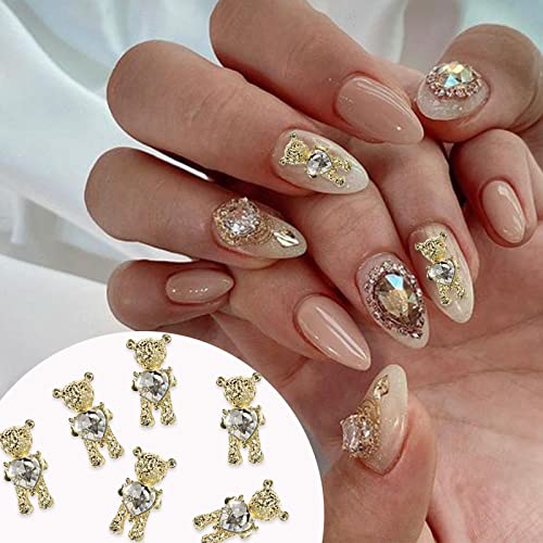 Yosomk 20 Pcs Bear Nail Art Charms 3D Cute Nail Charms For Acrylic Nails Gold Silver Nail Art Supplies Crystal Gems Heart Rhinestones Metal Nail Accessories For Women Diy Nail Decorations Design. #TOP2