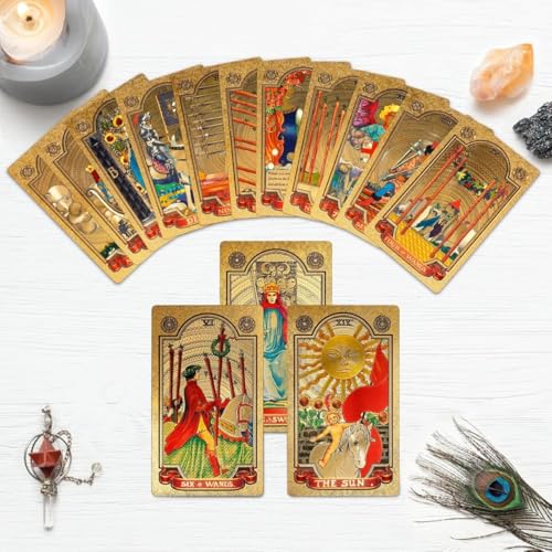 Image of AYME 78 Gold foil Tarot Cards with Guide Book Tarot Deck for Beginners and Professional Player with Box Tarot PVC Durable Waterproof Wrinkle Resistant