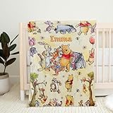 Personalized Pooh Bear Blanket, Custom Baby Blanket with Name, Soft and Warm Custom Name Throw, Birthday Gift for Kids, Baby Nursery Theme #10