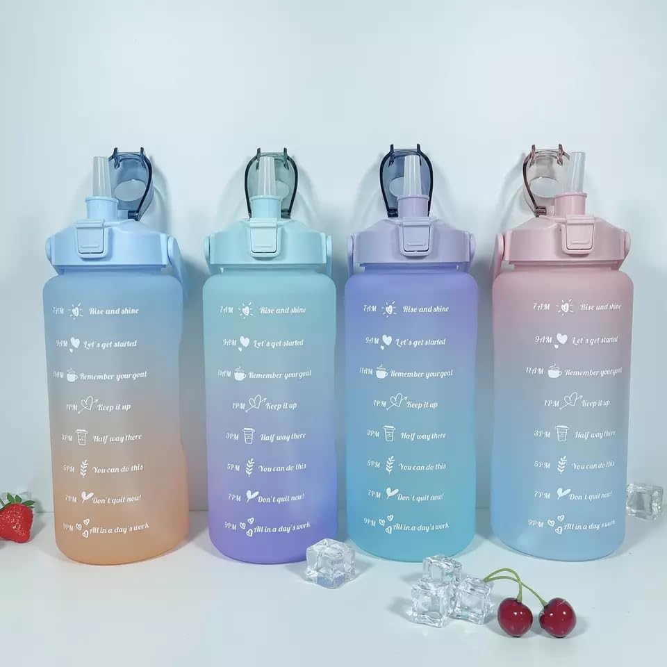 Miniatura 9 de Botella de agua motivacional de 64 onzas con popote y marcador de tiempo, jarra de agua con cita inspiradora para fitness y gimnasio, a prueba de