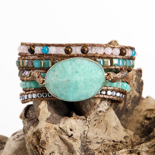 Image of Boho Stone Wrap Bracelet for Women,Turquoise Beaded Bracelet Jewelry Gift