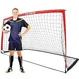 RUNBOW 9x5 ft Portable Kids Soccer Goal for Backyard Adult Junior Large Practice Soccer Net with Carry Bag (9x5ft, Red, 1 Pack)