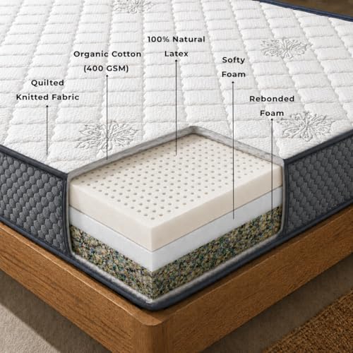 Image of DREAMZEE Ortho-Back 100% Natural Latex Mattress | Orthopedic Hard Comfort | Eco-Institut Certified | Hybrid Series - Double Size (72x48x6 Inches) | 7 Years Warranty
