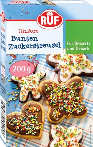 RUF Bunte Zuckerstreusel in Regenbogenfarben bunte Streusel zum Verzieren von Kuchen Torten Keksen und Eis glutenfrei 200 g