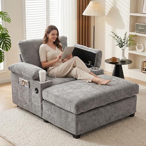 IZLKQC Oversized Chaise Lounge Chair with Ottoman Grey