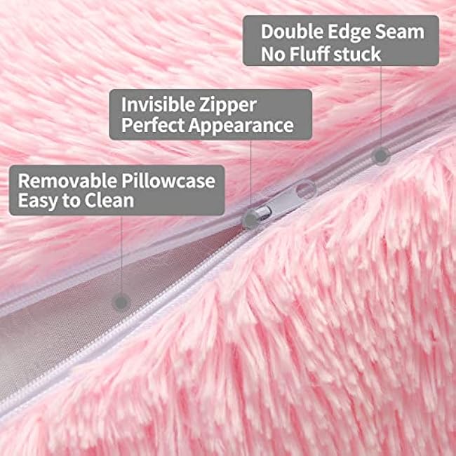 Jelymark Decorative Fluffy Throw Pillows for Room Sofa Bed, Fuzzy Body Pillow, Luxury Soft Faux Fur Round Long Couch Pillows for Reading Sleeping, Removable Pillow Cover and Inserts, Pink, 8x25 Inch