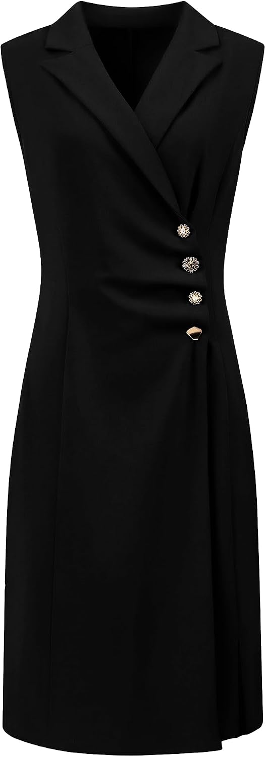 Hobemty Women's Pencil Dress Notch Lapel Neck Classy Elegant Sheath Dress