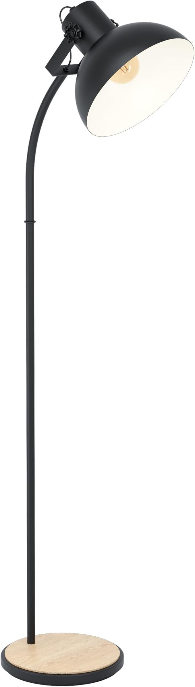 Eglo EGLO vloerlamp Lubenham, vintage woonkamerlamp in industrieel ontwerp, staande lamp retro van staal en hout, kleur zwart, bruin, E27 fitting, FSC-gecertificeerd, incl. voetschakelaar