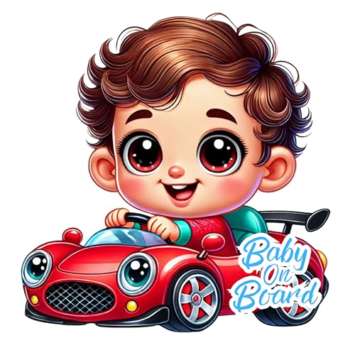 Image of Baby On Board Sticker, Car Essentials - 1 Pack, 7 inch by 7 inch - Cute - Cartoon Safety Signs - Non Magnet - Cute-Durable Strong Adhesive (Red Sports Car)