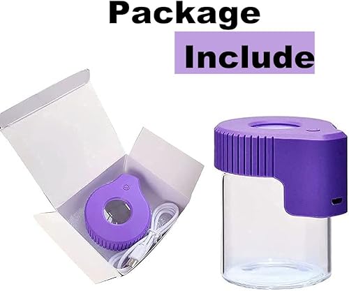 Miniatura 4 de Oweto Tarro de almacenamiento de sello de vidrio transparente LED, botella de vidrio ornamental de lupa iluminada (morado)