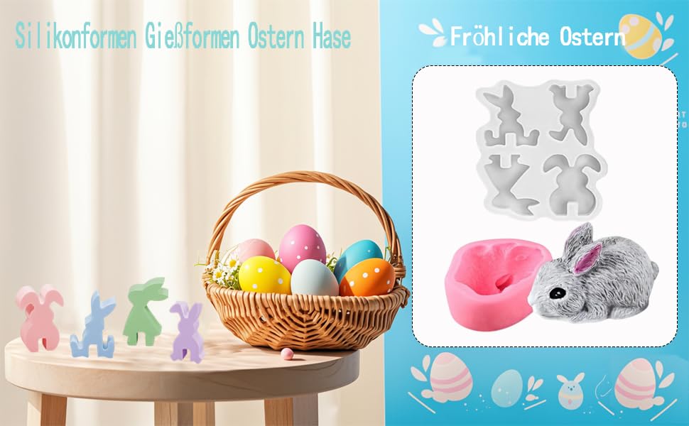 Stampi In Silicone Per Pasqua - 8 Pezzi Per Resina, Portachiavi Uova Conigli, Decorazioni Fai Da Te