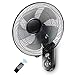 Wandmontierter elektrischer Ventilator mit Fernbedienung, Oszillation, 7,5-Stunden-Timing/einstellbare Windgeschwindigkeit (Schwarz 16 Zoll)