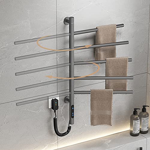 Sèche-serviettes électrique rotatif 180° 82W avec thermostat réglable et minuterie - 5