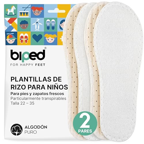 biped 2 pares de plantillas barefoot para niños: plantillas de felpa 100% algodón y acolchado de látex suave; plantillas para zapatos contra el olor de pies y bacterias z2789(29)